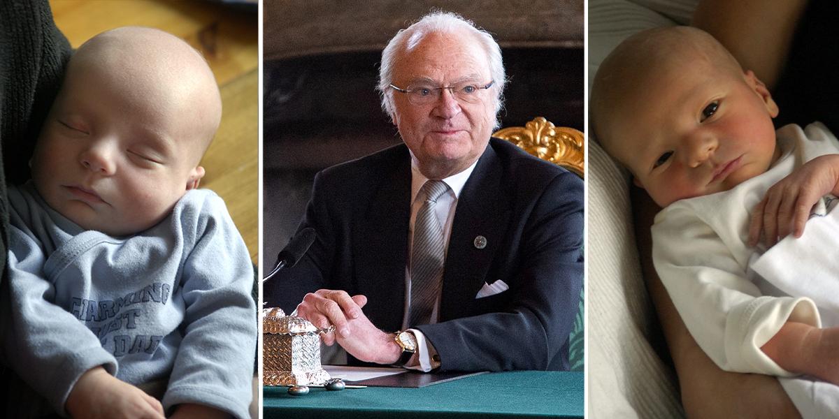 Kung Carl XVI Gustaf och två spädbarn. Kungens felsägning har skapat ett helt nytt namn, nu finns det två barn i Sverige som heter Inse