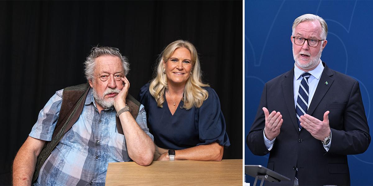 Leif GW Persson, programledaren Camilla Kvartoft och Liberalernas partiledare Johan Pehrson
