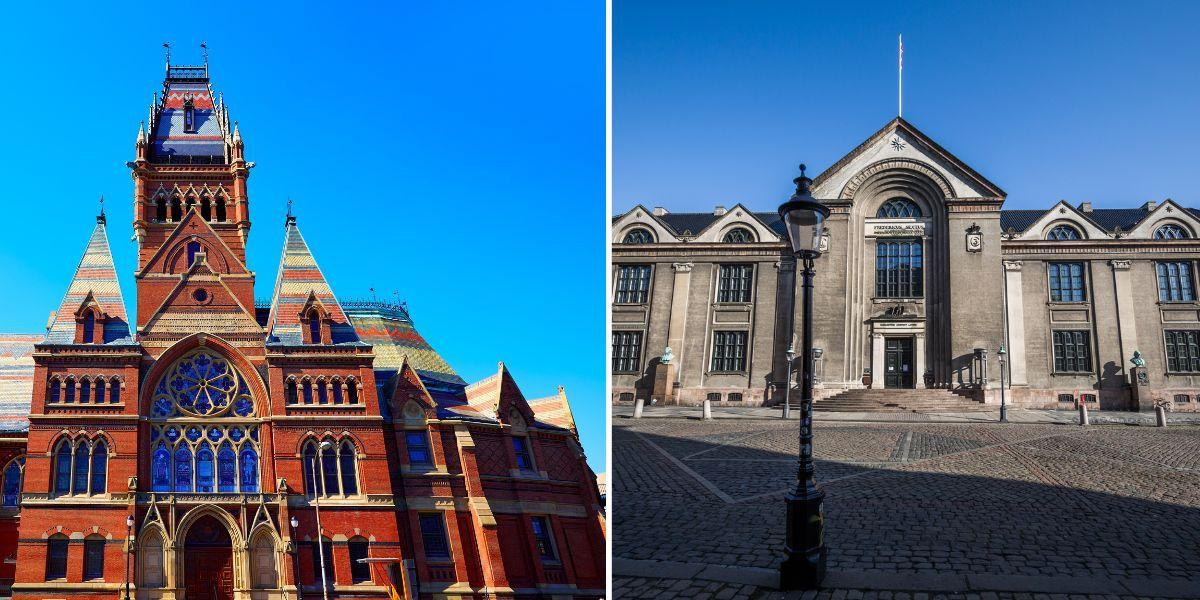 Danmark vill locka amerikanska toppforskare från bland annat Harvard University, till vänster, till universitet i Danmark, exempelvis Köpenhamns universitet, till höger