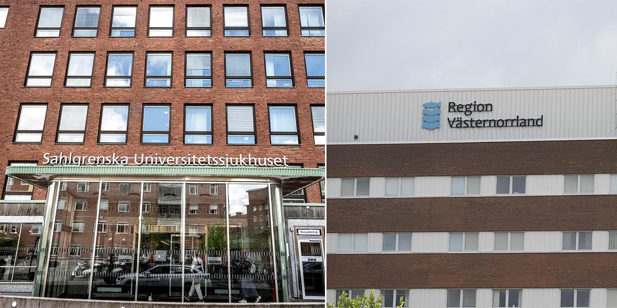 Sahlgrenska universitetssjukhuset och Region Västernorrlands skylt på en fasad. En läkare som avskedades från Sahlgrenska universitetssjukhuset fick kort tid därefter jobb i Region Västernorrland