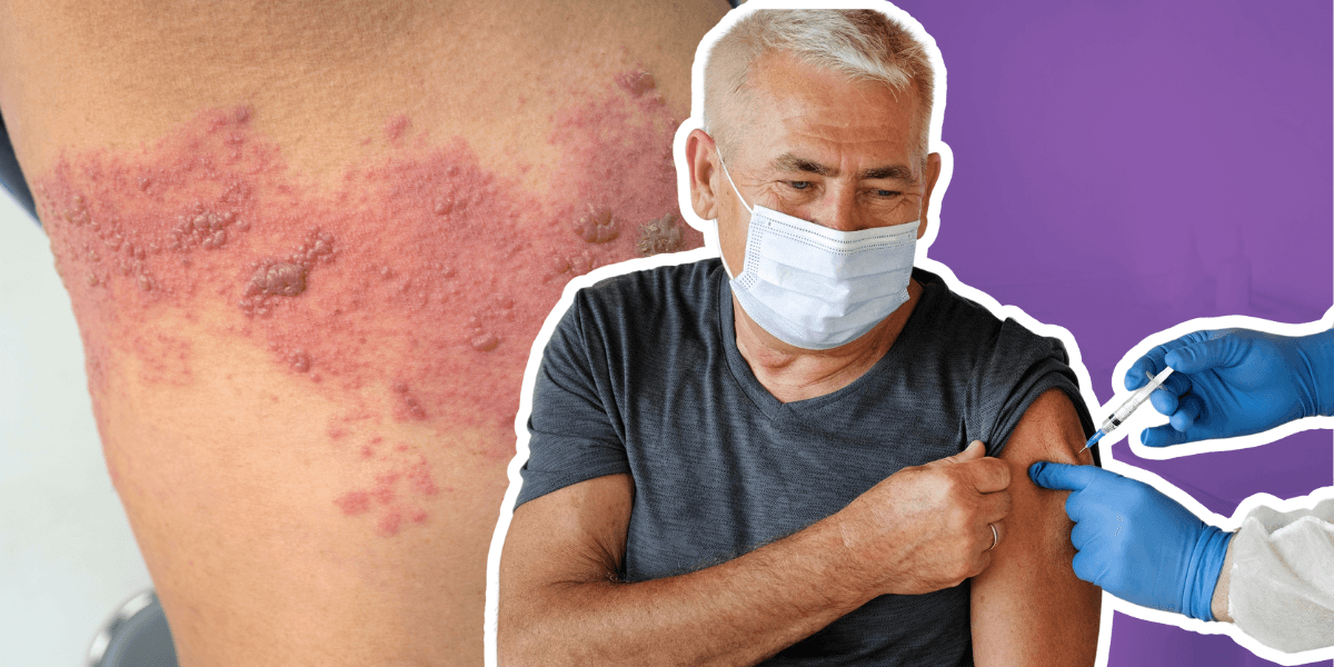 bältros och en man såm får vaccin.