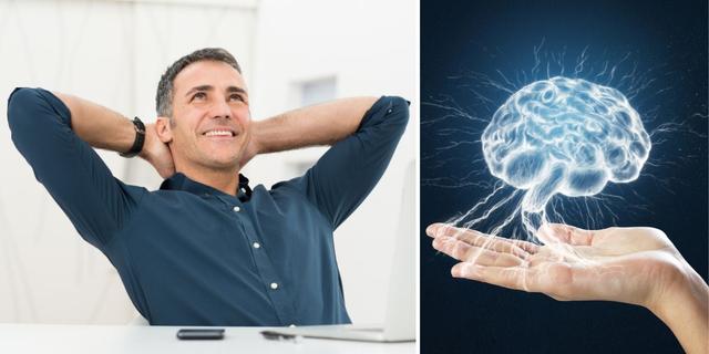 En man dagdrömmer och en hjärna. Det är bra för hjärnan att dagdrömma