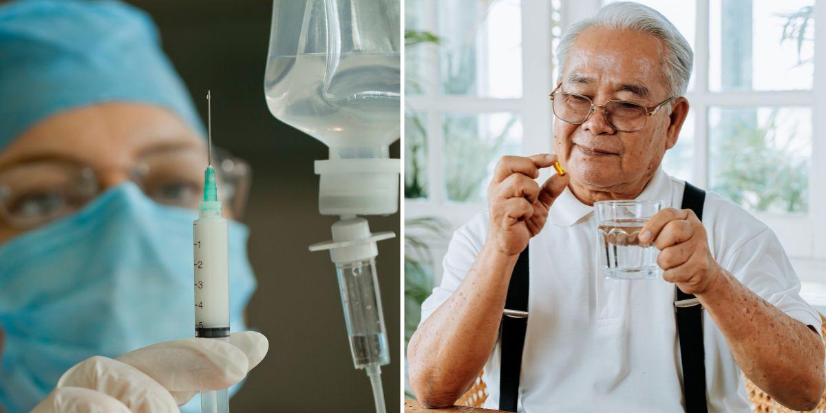 Sjukvårdspersonal ska söva en patient och en man tar ett piller. Narkosmedlet ketamin finns redan som behandling mot depression, men det kan ge svåra biverkningar så det pågår forskning om substanser med liknande effekt, fast utan biverkningarna