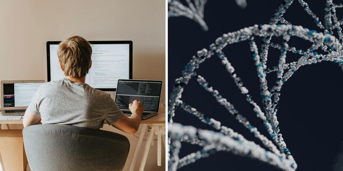 En kvinna söker i en databas och en dna-sträng. Ett amerikanskt släktforskningsbolag som gått i konkurs ska sälja sina tillgångar och där ingår eventuellt bolagets stora dna-databas, med 15 miljoner människors dna, även svenskars