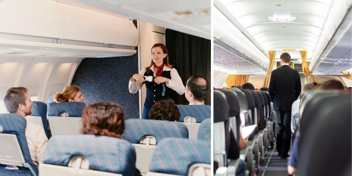 Bilder från ett flygplan. Här är ett beteende som en erfaren flygvärdinna stör sig på hos passagerare. Personerna på bilden har ingenting med texten att göra