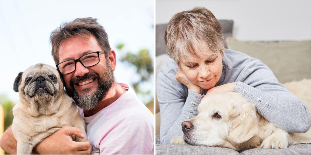 En man med sin hund och en kvinna med sin hund. En studie visar att människor har en mer tillfredsställande relation med sina hundar än med sina närmaste vänner och släktingar