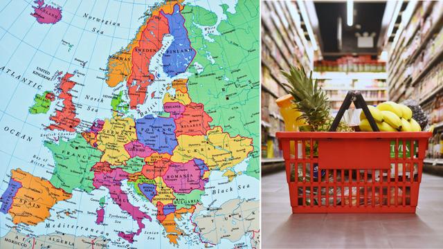 Karta över Europa och en matkasse