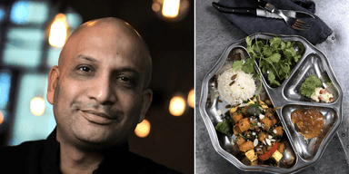 Till vänster: Nahid Hassan. Till Höger: Bengalisk mat.