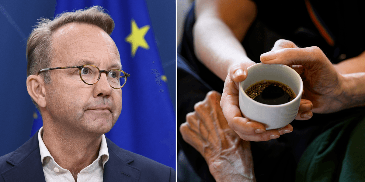 Socialstyrelsens generaldirektör till vänster och scen ur äldreomsorgen till höger.