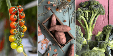 Tomat, sötpotatis, broccoli.