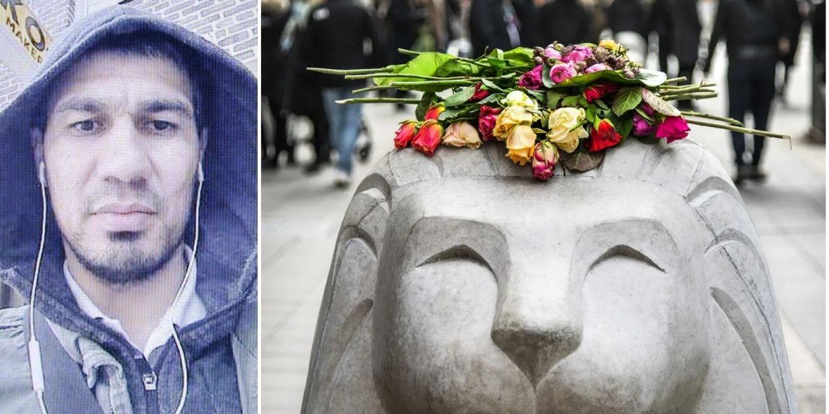 Terroristen Rakhmat Akilov och betonglejon på Drottninggatan i Stockholm