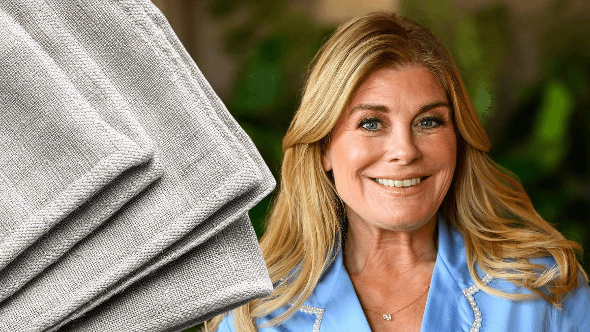 Servetter till vänster och Pernilla Wahlgren till höger.