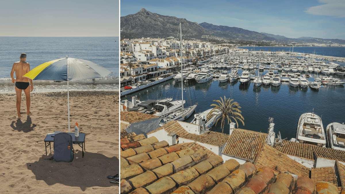 Man på stranden i Marbella, Spanien.