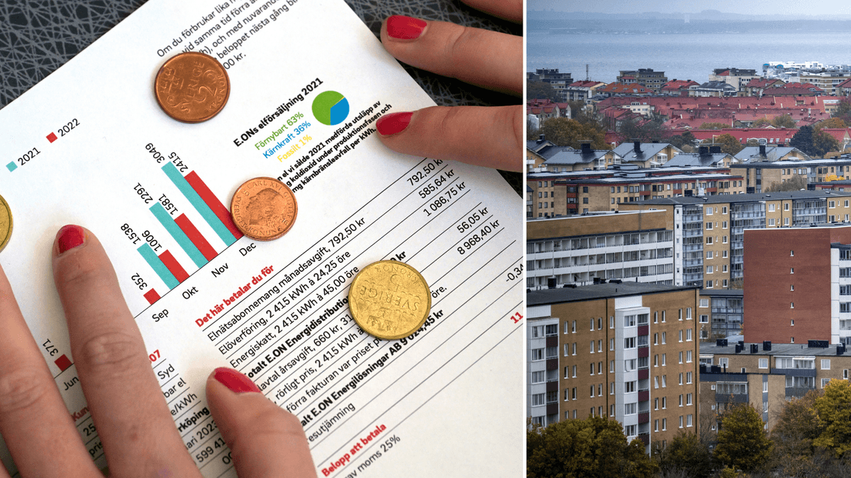 Illustration av elstödet till vänster och lägenhetshus till höger.
