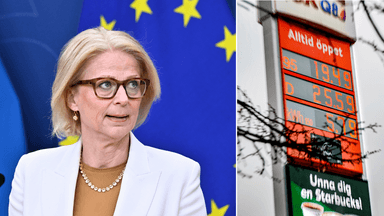 Elisabeth Svantesson till vänster och bensinpriser, som står i fokus i vårbudgeten, till höger.